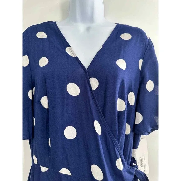 NWT peyton & parker Women's Blue/White Polka Dot Wrap Dress Large - Picture 4 of 9